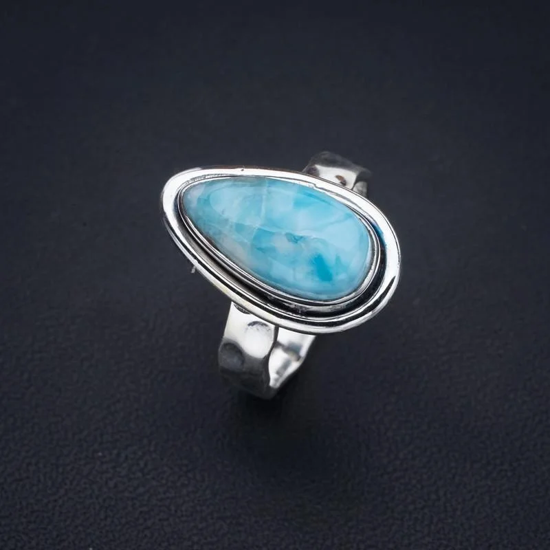 Batu Bintang®Cincin perak murni 925 buatan tangan palu Larimar alami 7 F1524