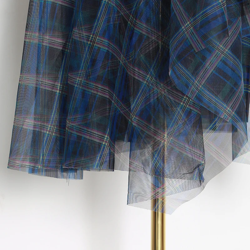 TWOTWINSTYLE Plaid Patchwork Mesh Women's Skirts High Waist Hit Color Elegant A Line Skirts Female 2020 Spring Fashion New
