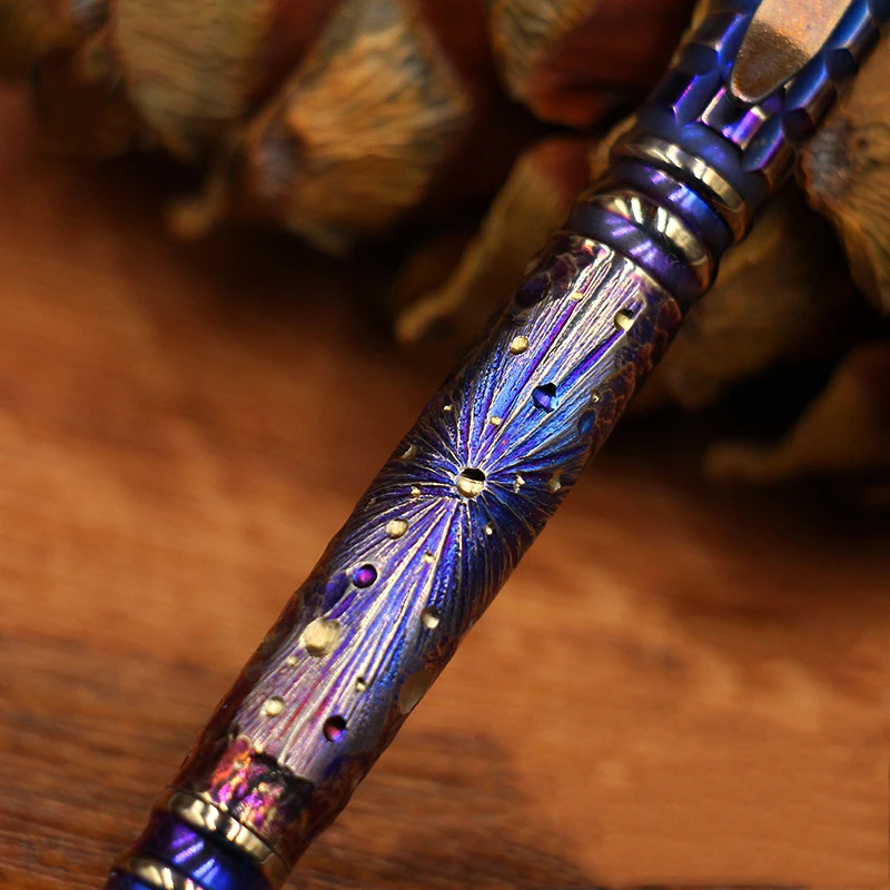 Starry Sky-Bolígrafo táctico de aleación de titanio hecho a mano, bolígrafo de prensa de Metal, bolígrafo de firma de papelería al aire libre, edición limitada