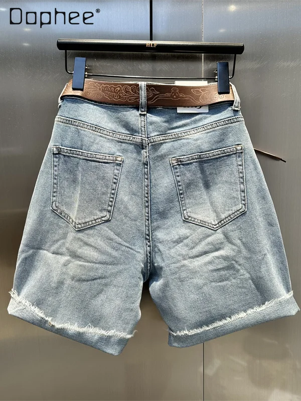 Hohe Taille Abnehmen Gestickte Blumen Ausgefranste Design Jeans Frauen Herbst Neue Straße Persönlichkeit Mode Lässig Fünf-punkt Hosen