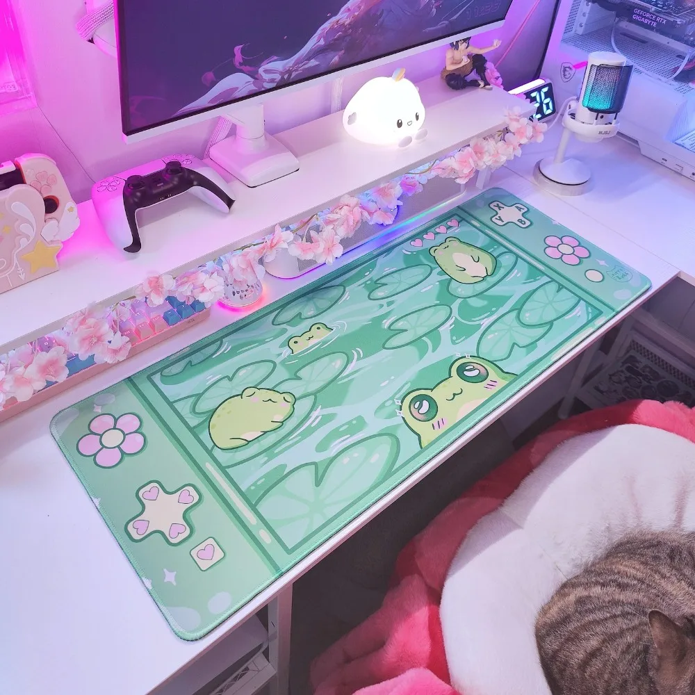Water-Resistant Deskmat Kawaii frog mousepad alfombrillas para escritorio teclado mecânico alfombrillas gaming mouse gamer