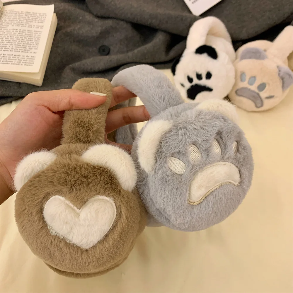 귀여운 곰 발 인쇄 귀마개 혁신적인 플러시 편안한 따뜻한 겨울 귀 따뜻한 2025 여성 패션 액세서리