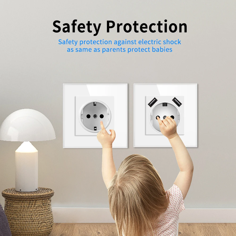 UBARO Euro Standard DIY Installation Pop Socket USB Type-c Plug dengan Tempered Glass Frame White Black Accessory Home Repair