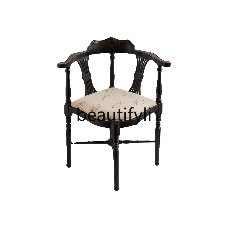 S7486teae ريترو الخشب الصلب الثلاثي كرسي الطعام مسند الظهر كرسي ماكياج