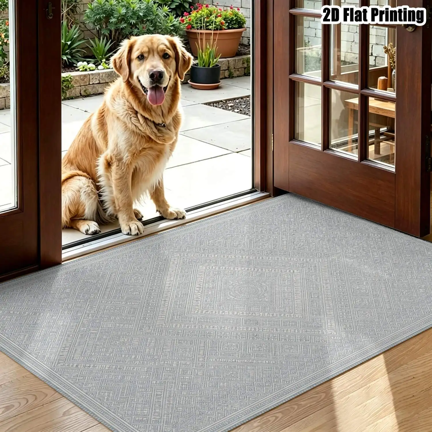 1Pc 2D Printed Blue-Grey Geometric Nordic Carpet, Suitable for Modern/European Minimalist Decor, Multi-Size, Machine Washable, Ideal for Multi-Scene Home Use