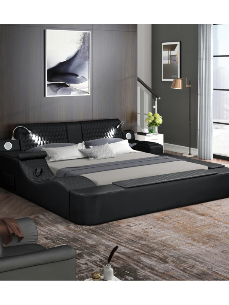 Multifunctional bed King Size Bed Wood Black bed ultra-urban design Smart bed with storage box