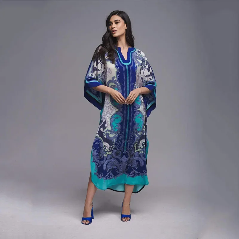 2025Women Swimsuit Beach Cover Up dress Sleeve Kaftan Beach Tunic Long Pareos Bikinis Cover ups Summer Robe Plage Beachwear