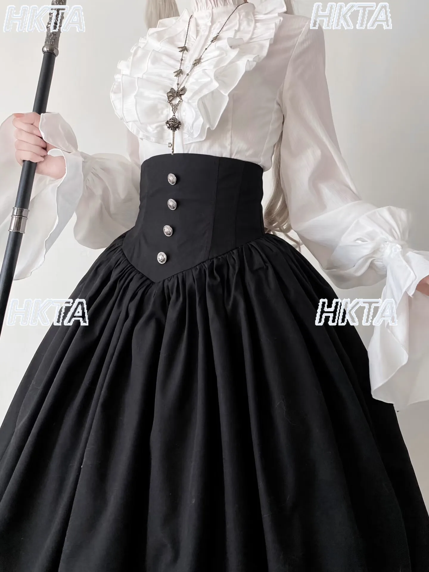 Gothic Dark Vintage Autumn New Lolita Suit Subculture Y2k Elegant Bow Long Sleeved Shirt White Top Customized Long Skirt Women