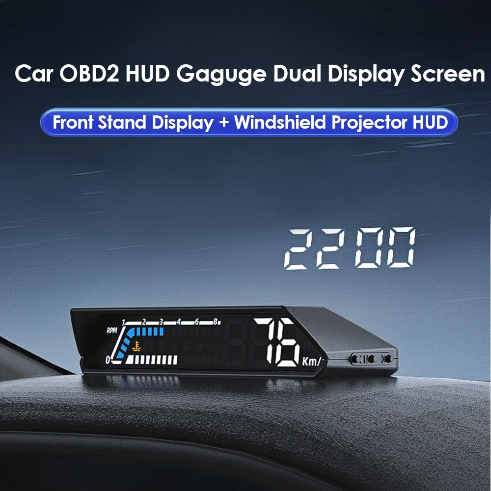 S100 OBD Gauge Hud Head Up Display + Windshield Projector Dual Dislay Screen Car Digital Speedometer RPM Hud OBD2 Display Meter