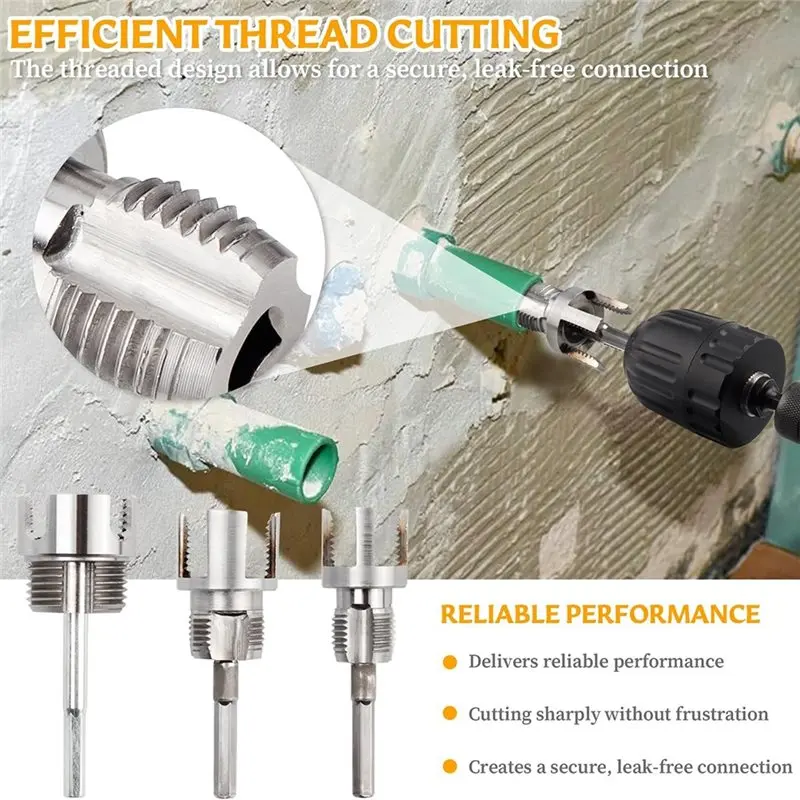A01F-Dual-Function For 1/2" 3/4" 1" PVC Pipe Threading Tool- 3 Pcs Integrated Internal& External Thread Cutting Device