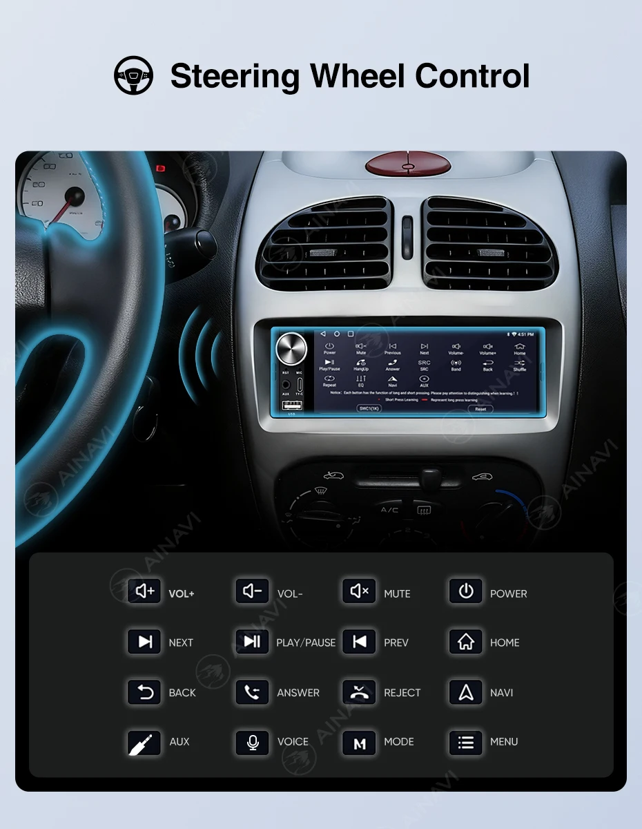 AINAVI K40 Universelles 1 DIN Autoradio Kabelloses Carplay Android HD 1280*720 IPS Touchscreen Single Din Autoradio 1DIN Multimedia – Detail 9