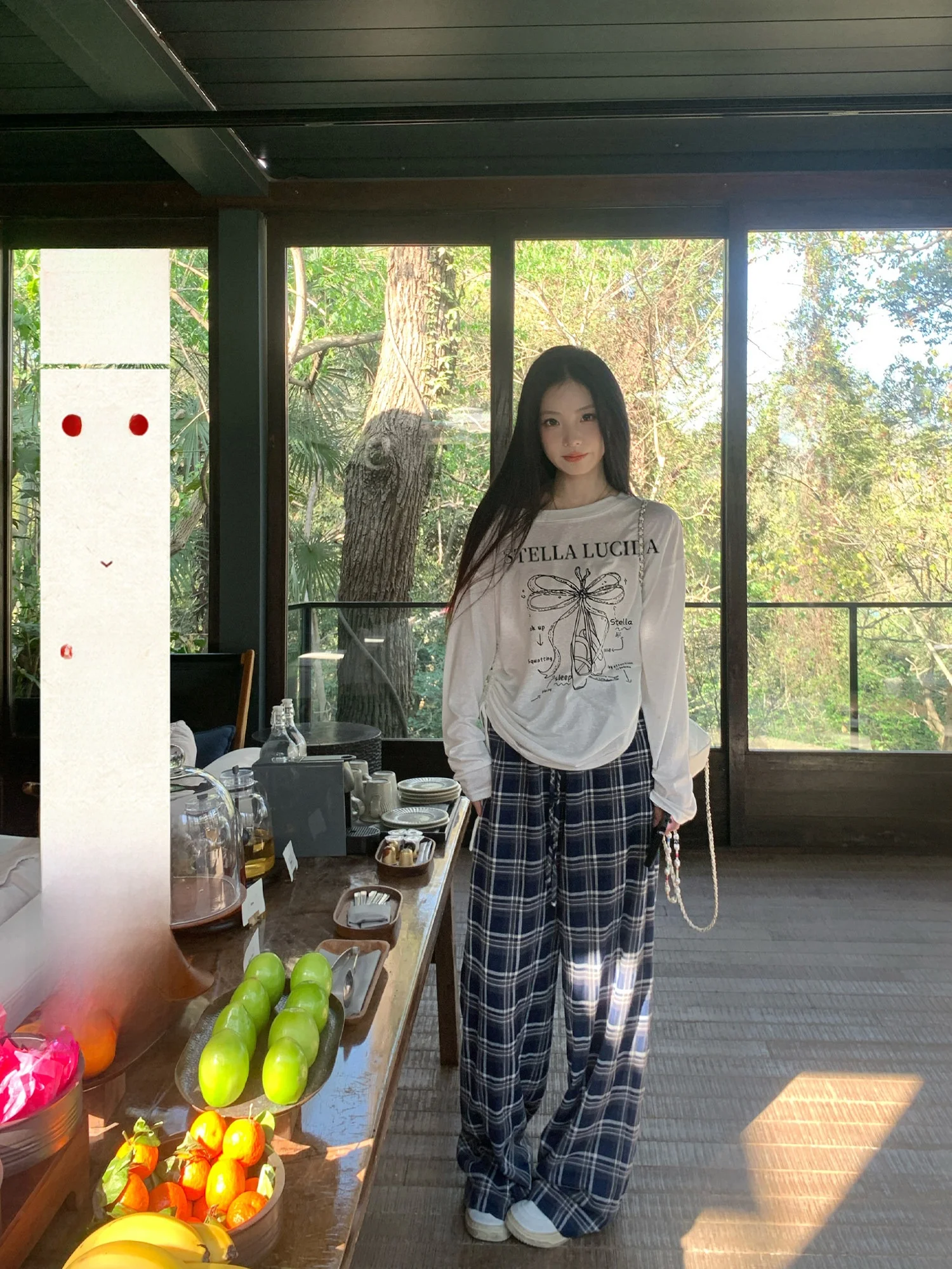 

Синие клетчатые свободные повседневные брюки, женские брюки с высокой талией, прямые брюки длиной до пола, универсальные осенне-зимние модные женские брюки