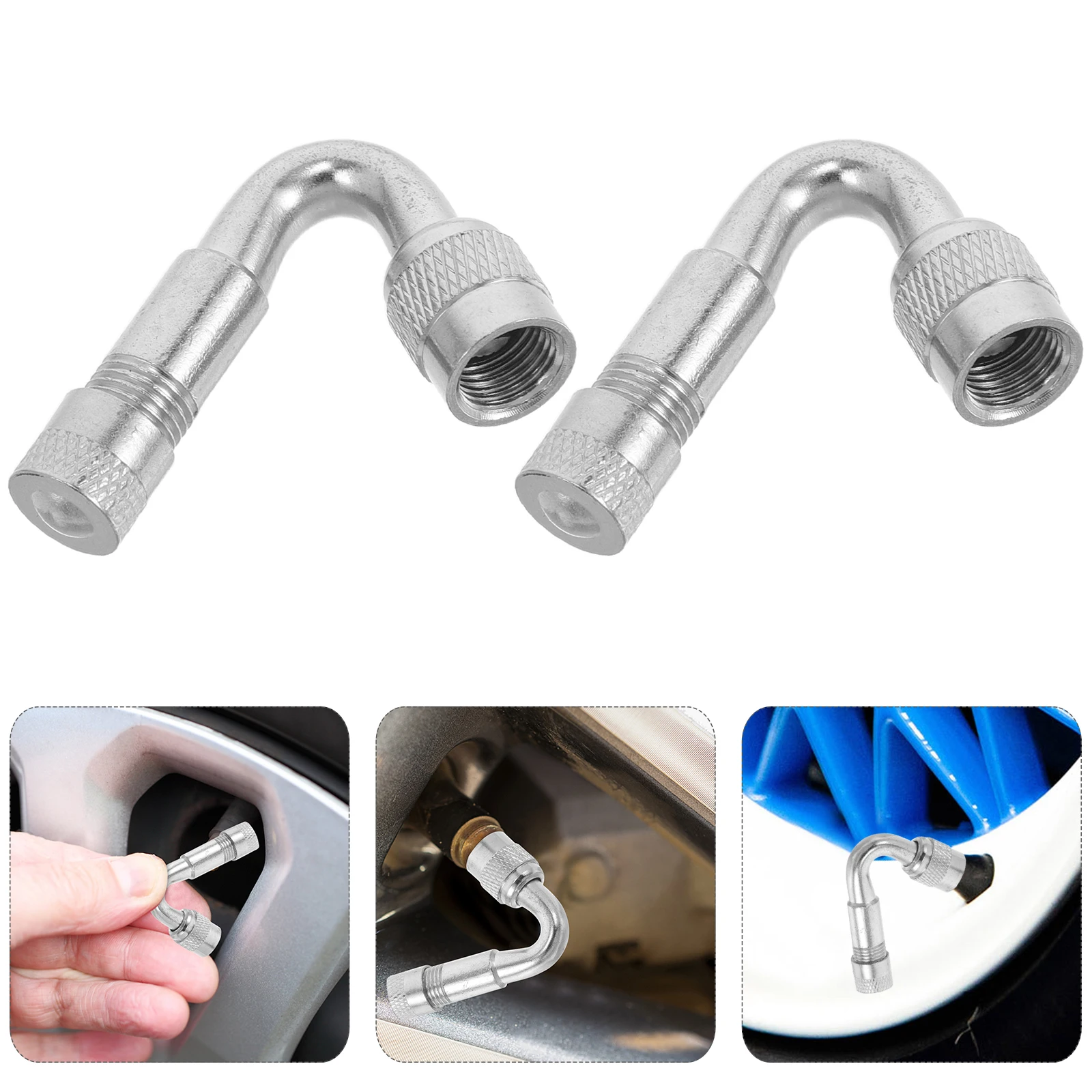 

4pcs Valve Stem Extenders Metal Universal Tire Valve Extension 45 Degree Motorcycle Bike Riser Tool Durable Long Stem for Cars