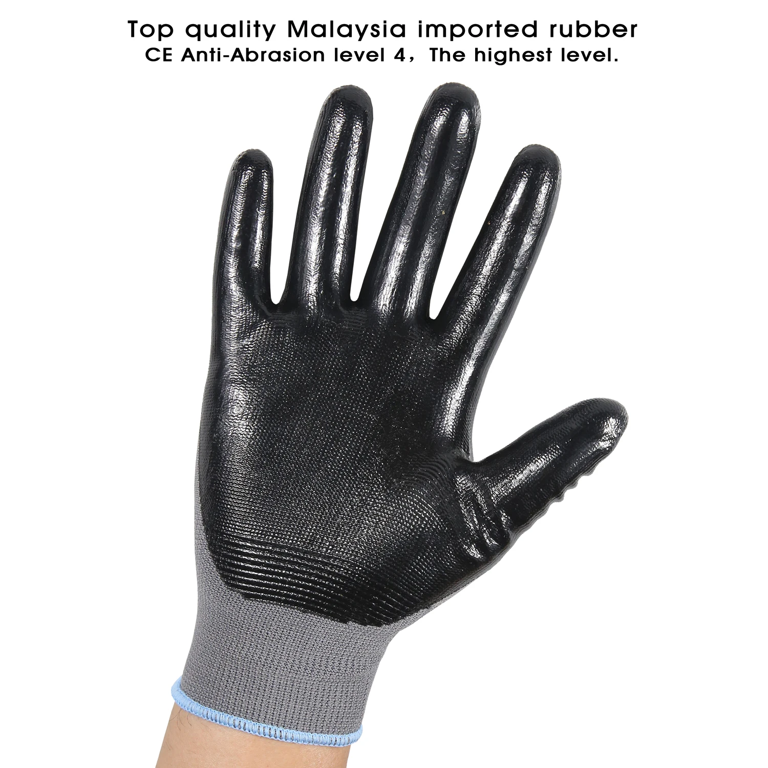 3/12Paris Nitrile Work Gloves 1.8oz breathable nylon liner Abrasion resistant level 4 nitrile coating on palm Non-slip