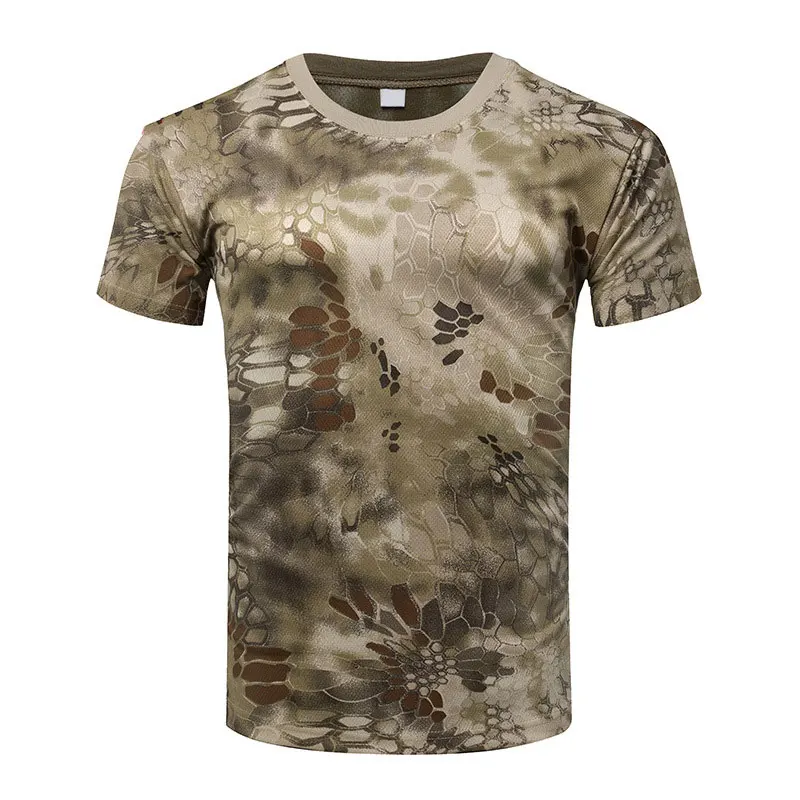 Summer Personality Muscular Male T-shirt Camouflage Print O-neck Fashion Quick Dry  Tactical Top Jojo Bizarre Adventure