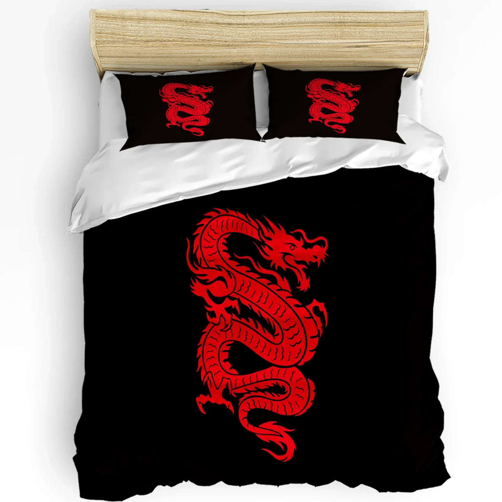 

Red Dragon Black Chinese Style Duvet Cover Bed Bedding Set Home Textile Quilt Cover Pillowcases Bedroom Bedding Set No Sheet