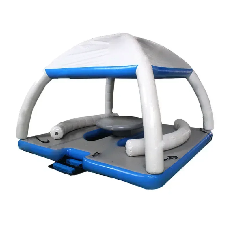 Hot Sale Wholesale Commercial Summer Aqua Party Raft Deck Inflatable Floating Dock Raft Float Platform Pontoon With Tent
