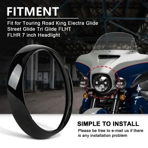 Imagen 2 del producto Faro de motocicleta de 7 "", cubierta de anillo embellecedor, conjunto de faro para harley Touring Road King Electra Glide Street FLHT FLHR