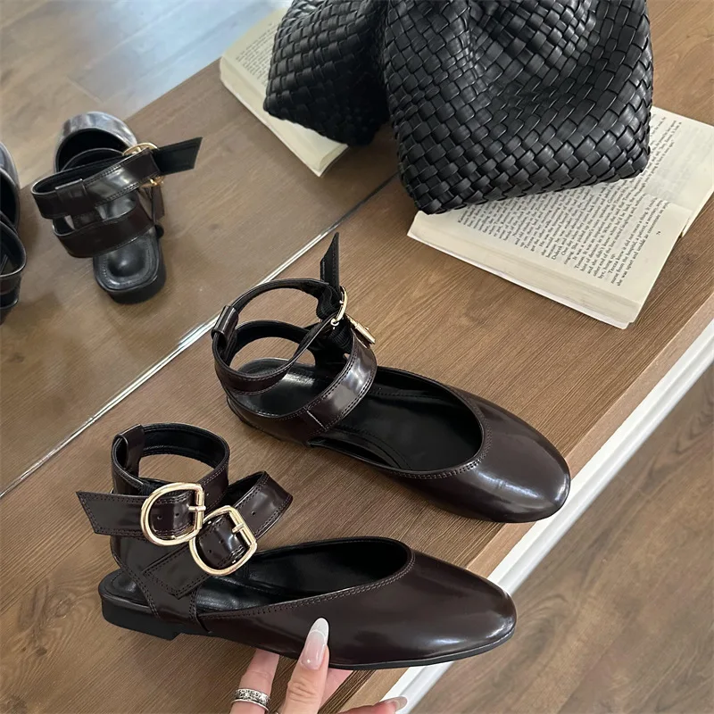 2025 مشبك مزدوج ماري جينس أحذية النساء Slingback حذاء باليه مسطح أنيق أحذية زائد غير رسمية الإناث 34-43