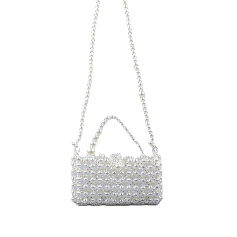 2022 Spring New Pearl Hollow Clear Bags for Women Hand-beaded Woven Clear Purses Handbags All-match Mobile Phone Women's Bag