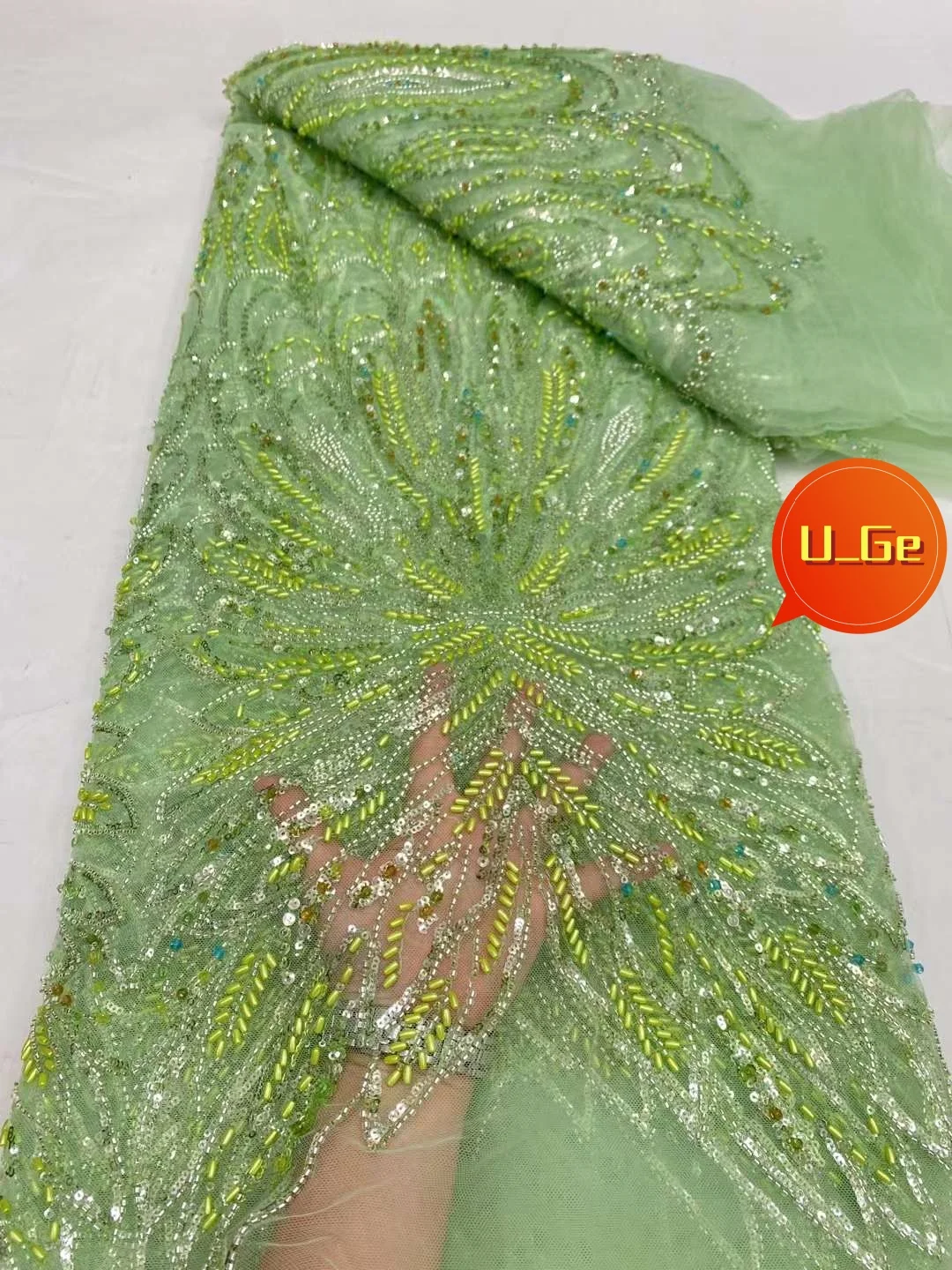 

5Yards 2024 Latest Delicate Elegant Best Quality Soft Beaded Tube Lace fabric For Wedding Evening Dress U_Ge2258