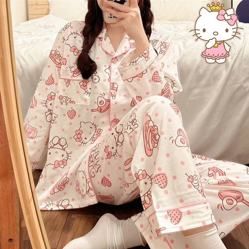 Sanrio Anime Hello Kitty Cinnamoroll Kuromi Sweet Cute All Cotton Multi Style Pajamas Comfort Soft Kawaii Girls Christmas Gifts