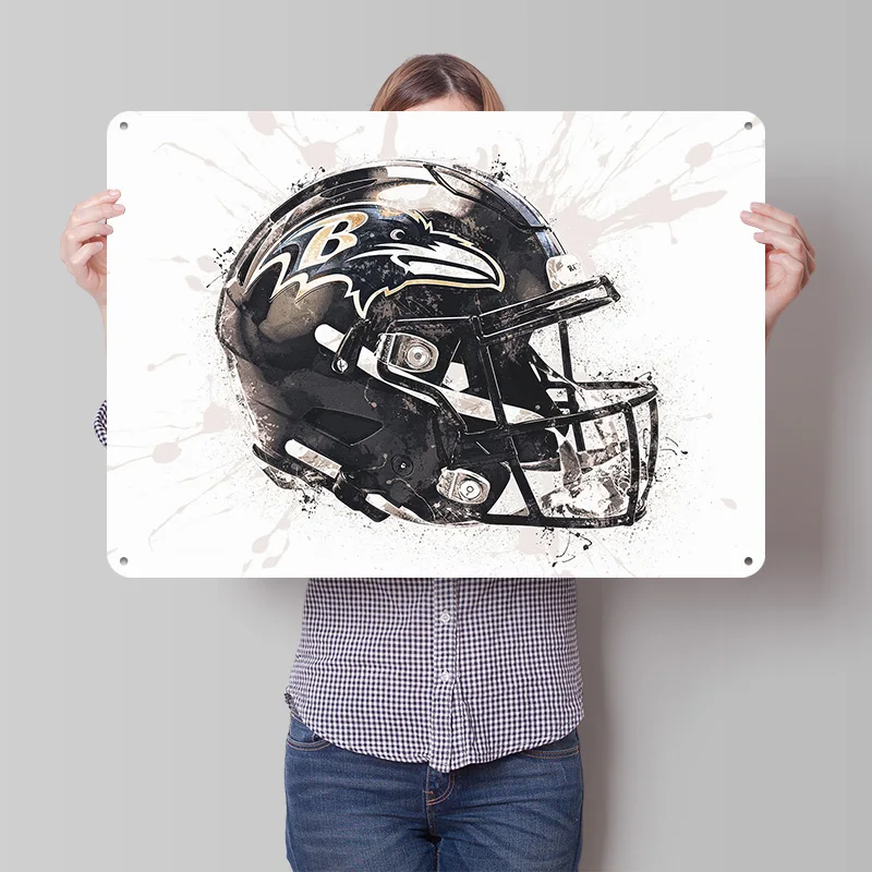 Póster con Textura Impresa en 3D del Casco de los Baltimore Ravens, Arte de Pared Personalizado, Letreros Metálicos Retro para Decoración de Oficina, Habitación, Casa
