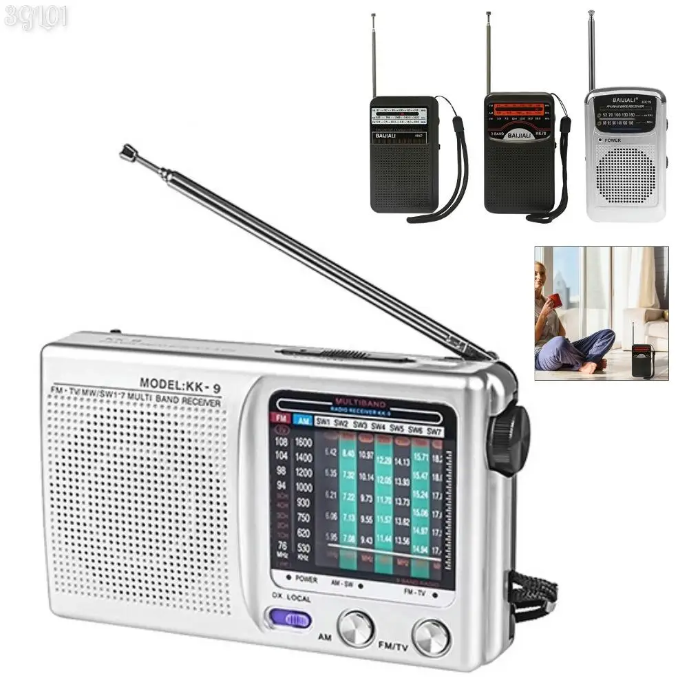 Radio Receiver with Folding Kickstand FM/MW/SW1-8 Pocket Radio 3.5MM Jack Full 10 Band Radio Battery Operated for Elder