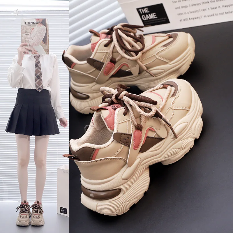 

Ladies Vulcanized Shoes Are Fashionable Height Increasing Thick Soled Soft Soled and Dad Sports and Leisure Shoes Are Non Slip