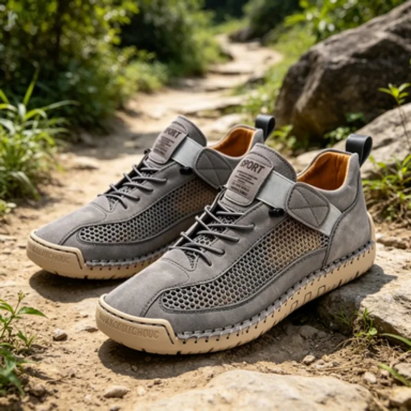 

Summer New Handmade Leather Casual Men Shoes Design Sneakers Breathable Leather Shoes Men Woman Mesh Shoe Outdoor Big Size