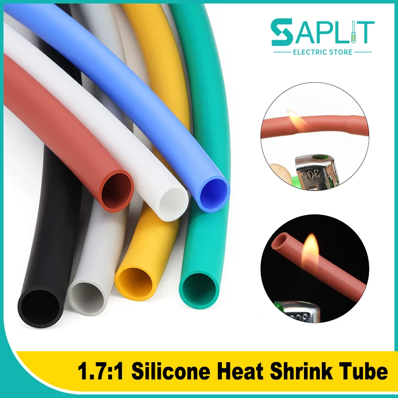 

1/5m 1.7:1 Silicone Heat Shrink Tube 0.8 - 30mm Soft Rubber Insulated High Temperature DIY Wire Protect Repair Wrap Cable Sleeve