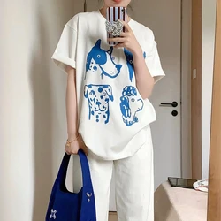 Funny Women Short Sleeve Loose Cotton Casual Tops Cartoon Dogs Printing Kpop White T Shirts Crewneck Dog Lover's Tees Streetwear