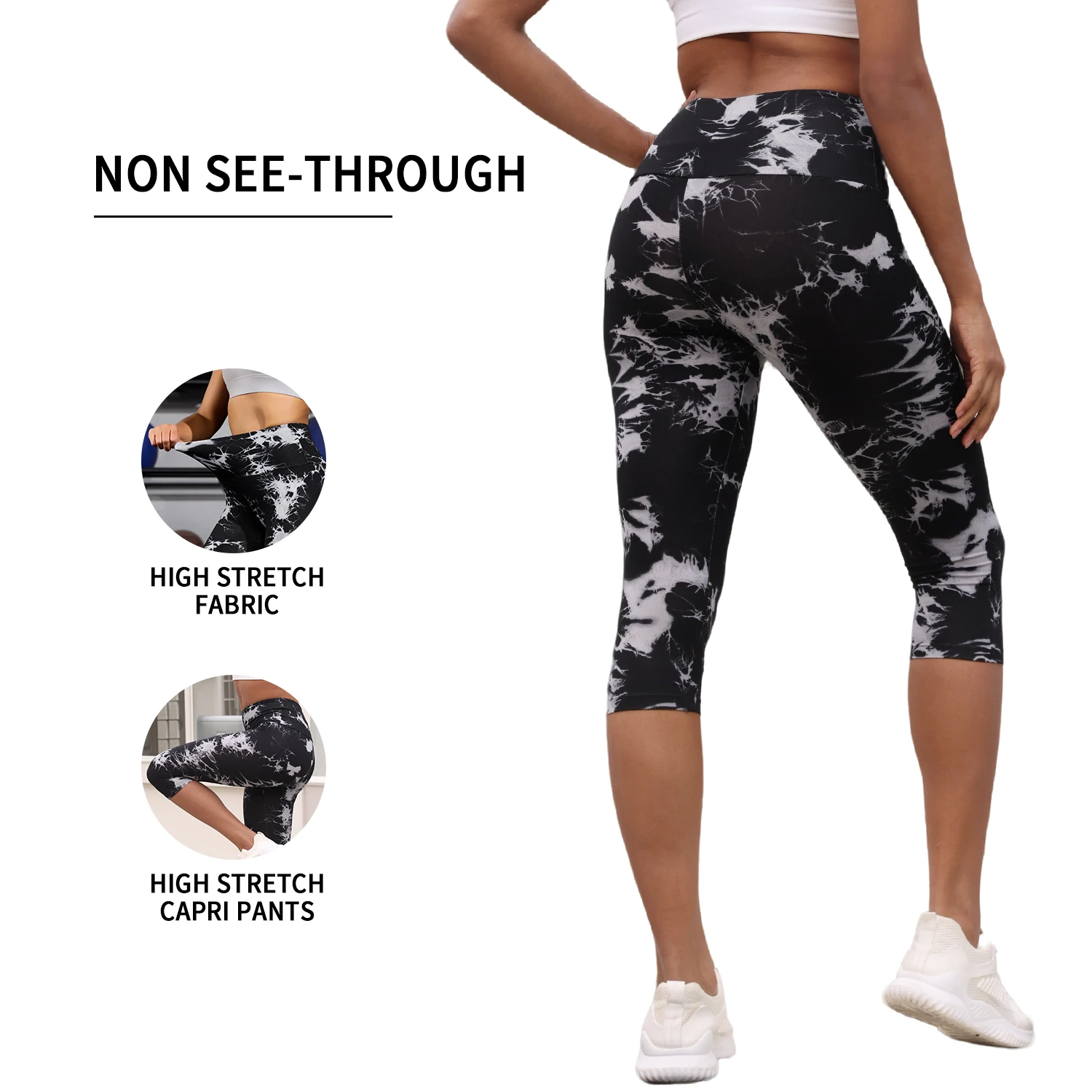Super Soft High Waisted Tie Dye for Women No See Through Workout Running Yoga Athletic Capri Pants Yoga Push Up Gym  Fitness image 3