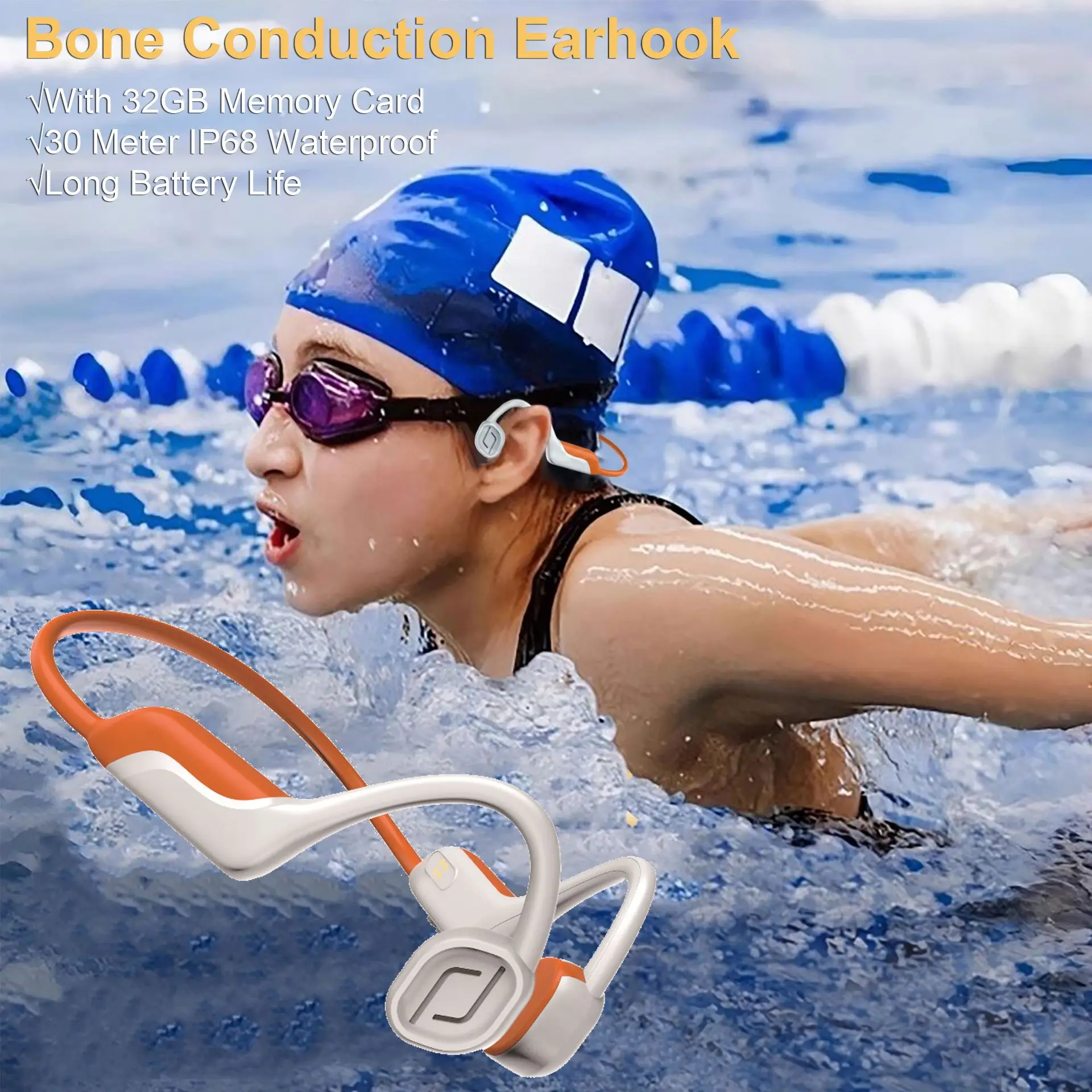 

Наушники для плавания с костной проводимостью IP68, глубина 30 м, водонепроницаемый MP3-плеер с памятью 32 ГБ, Bluetooth 5,3, спортивные наушники-вкладыши с крючком OWS