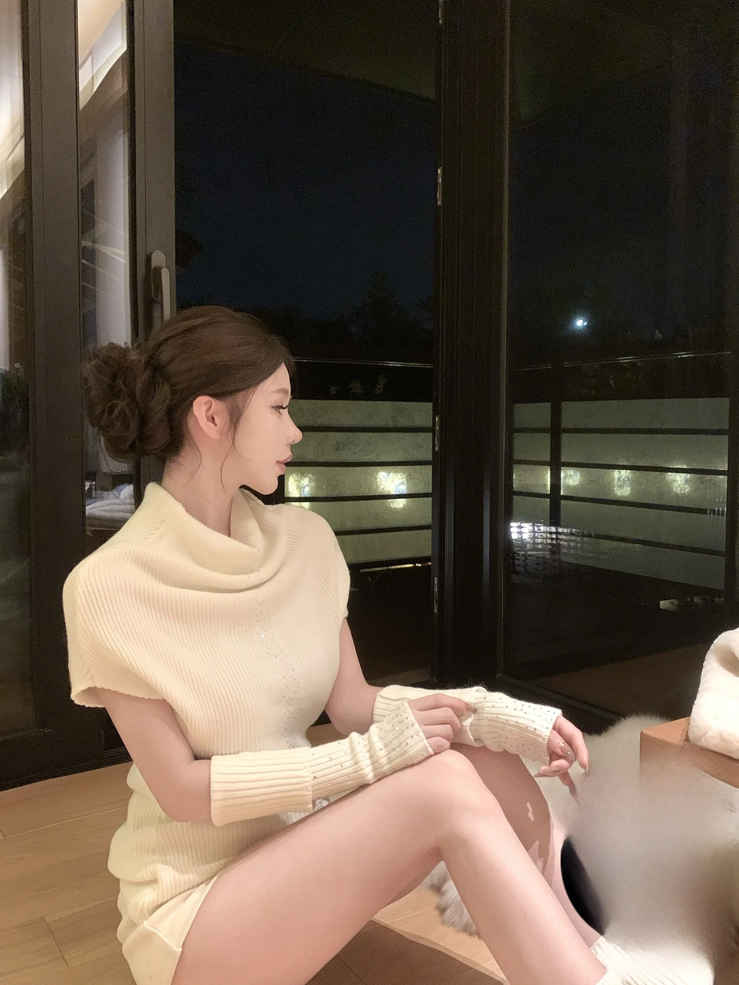 

Kubiliv Knitted Sweater with Sve Cover f High Collar Wool Blend Faionable Drill Sister Sle Korean Ladies Top