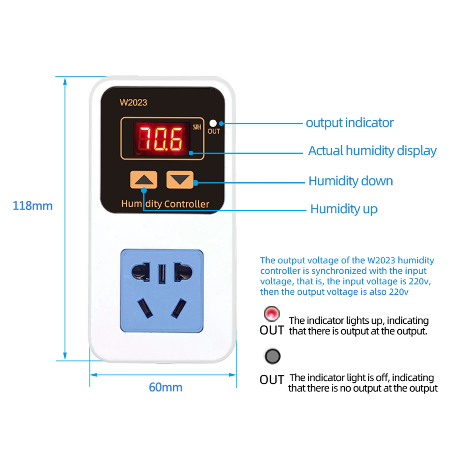 110-220V 10A 1500W Electronic Humidity Controller Intelligent Digital Display Humidity Control Switch