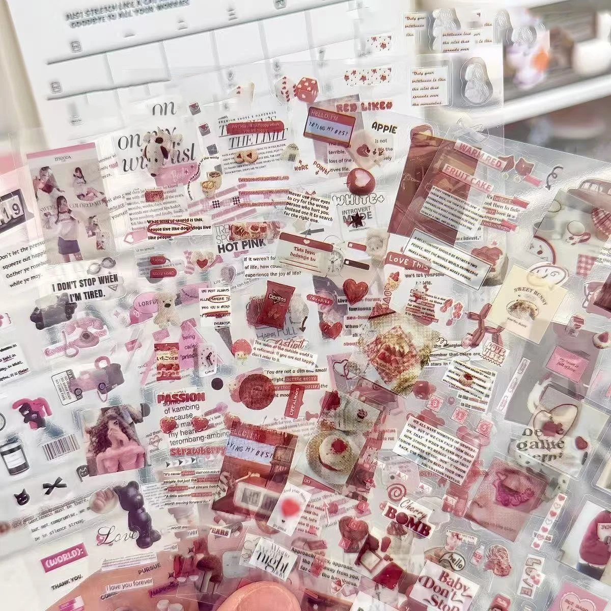 

40PC Korean Style Ins Style Transparent Material Stickers Student Double Transparent Hand Account Material Decorative Stickers