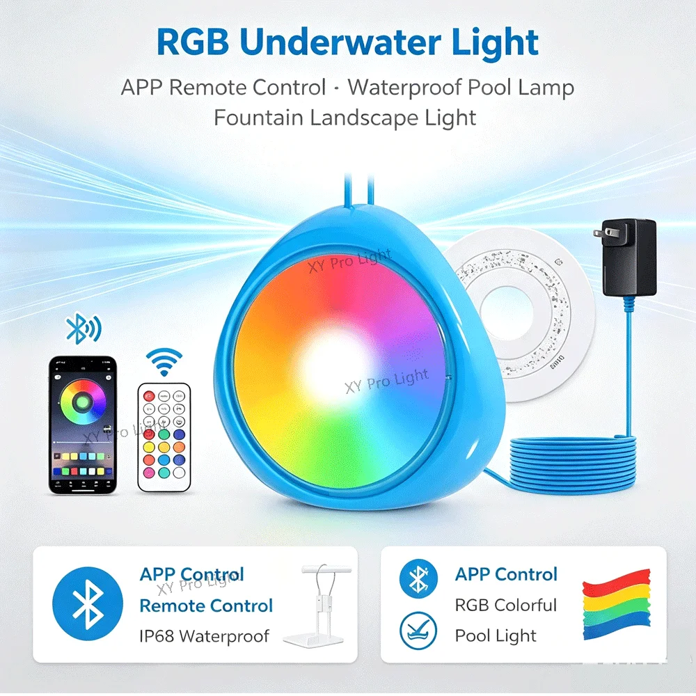 12W RGB Underwater Light IP68 Waterproof Magnetic Suction Swimming Pool Lamp 25W Mobile APP Control Pools Party Scenery lighting