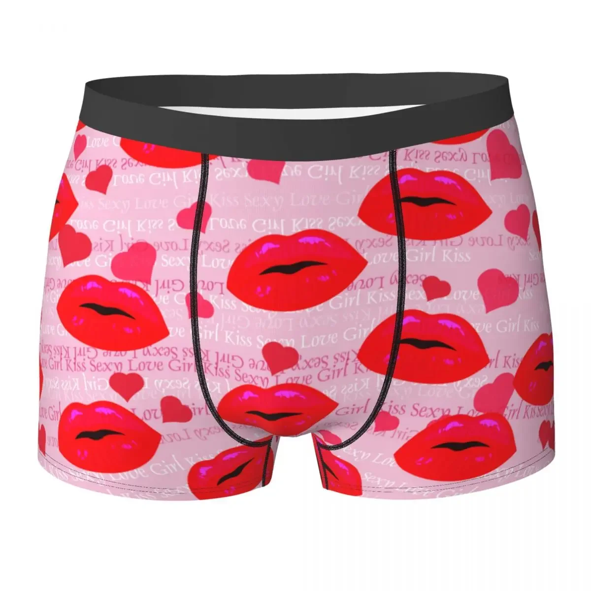 Men Lips Heart And Frond Underwear Humor Boxer Briefs Shorts Panties Homme Soft Underpants S-XXL