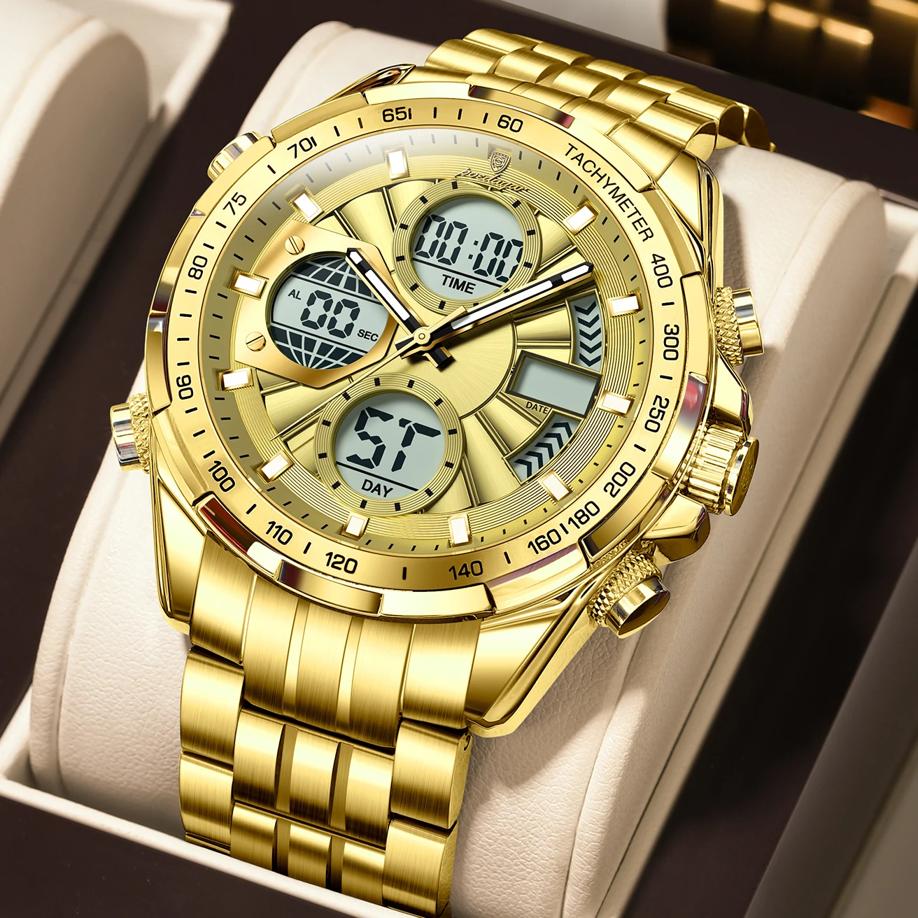POEDAGAR Fashion Man Wristwatch Electronic LED Waterproof Quartz Men Watch Dual Time Stainless Steel Digital Men's Watches Reloj