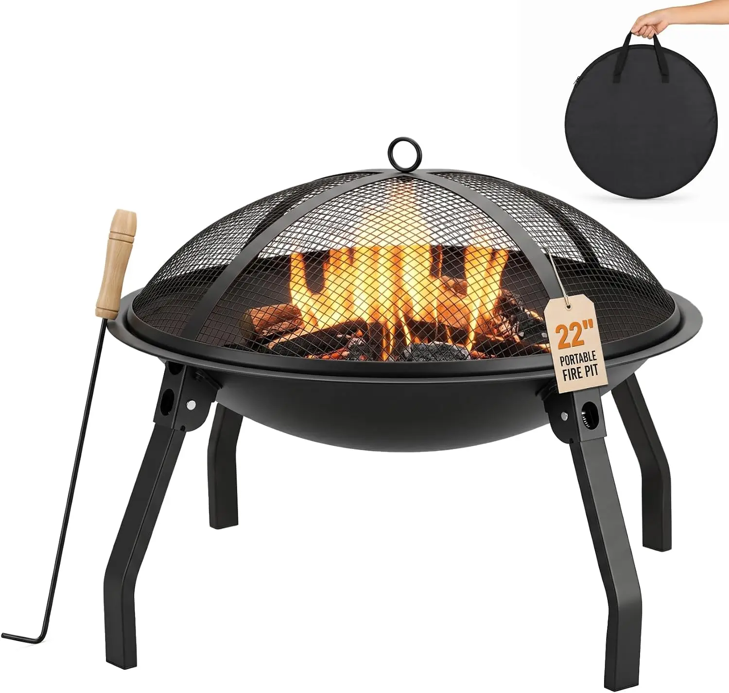 Small 22-Inch Wood Burning Outdoor Fire Pit with Grill and Carry Bag