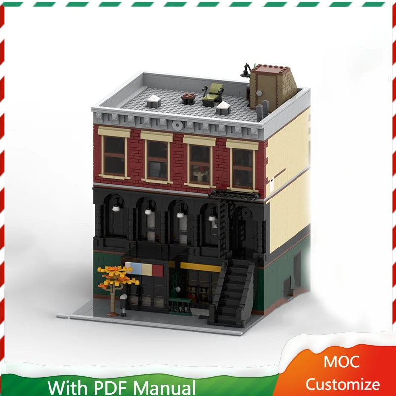 

3338 шт., хит продаж, MOC, красно-желтая модель здания, модульные строительные блоки «сделай сам», детская сборка, демонстрационные игрушки, фестиваль, подарок-сюрприз