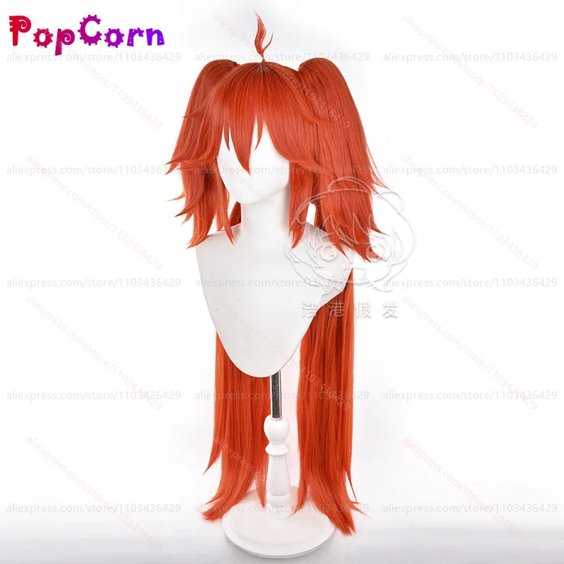 ZZZ Koleda Belobog Wig with Double Ponytails Unisex 105cm Long Hair Orange Red Wig Cosplay Anime Heat Resistant Synthetic Wigs