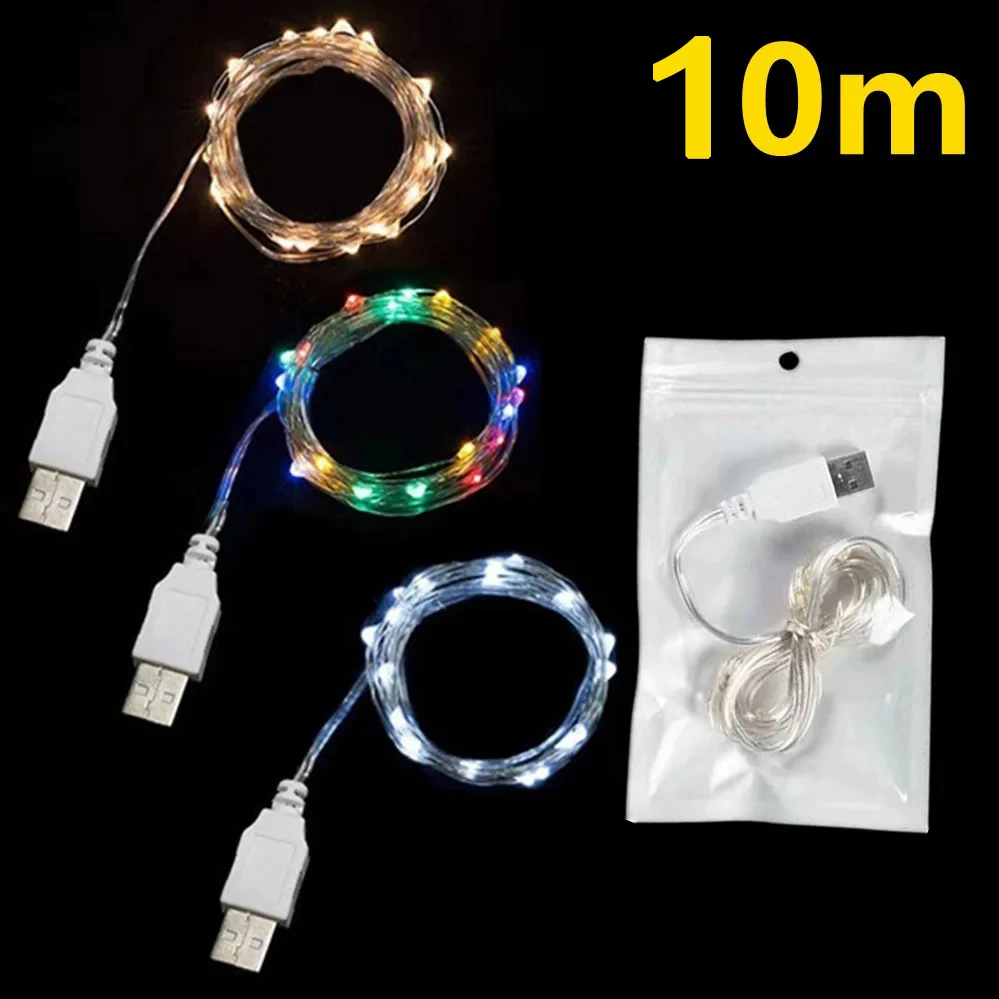 クリスマスデコレーション用USB LEDストリングライト,5 m, 10 m, 20m防水フェアリーライト,銅銀線,結婚披露宴用ガーランド