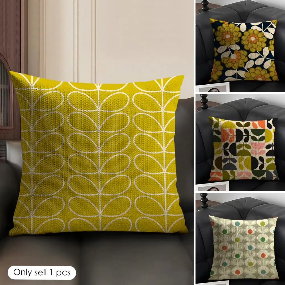 O-Orla k-Kiely Flower Cushion Cover Natural Linen Organic Fabric Double-Sided Printing Breathable Perfect Gift for Decor