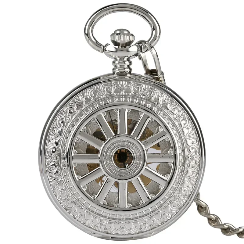 Antique Hollow-out Wheel Design Men Women Handwinding Mechanical Pocket Watch Fob Watches Pendant Clock Gifts
