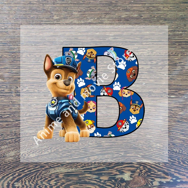 Paws Patrols Chases Iron on Patch Sticker Letter A-Z Customization Stitch Patches T-shirt Tops Clothing Cartoon Anime Cute Gifts