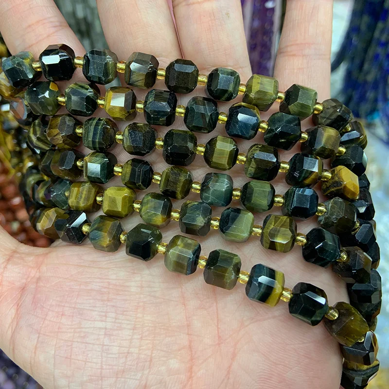 Natural Tiger Eye Red Jasper Lepidolite Stone Beads 15'' Faceted Cube DIY Beads For Jewelry Making Beads Necklace Accessory Gift