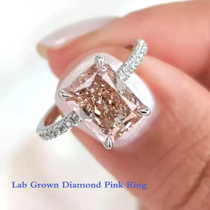 

Твердая платина 950, 2 карата VS-VVS, розовое сияющее CVD HPHT, выращенный в лаборатории бриллиант, сертификат IGI, обручальное и обручальное кольцо для женщин