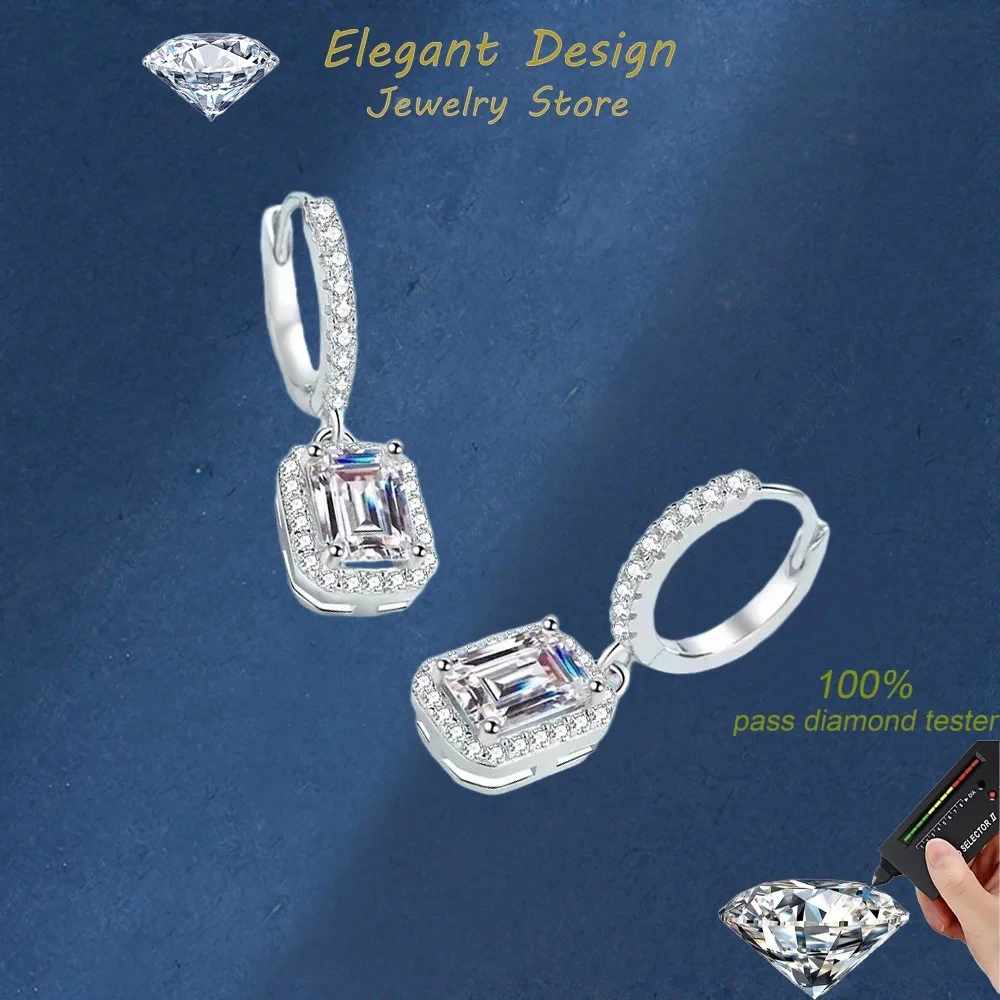 

Elegant Design 1/2 CT Moissanite Emerald Cut Drop Earrings for Women, Platinum PT950 Female Erarring Wedding Birthday Gifts